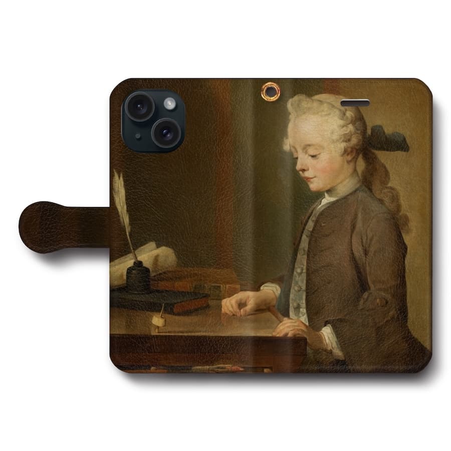スマホケース手帳型 全機種対応 シャルダン さいころ独楽に見入る宝石商ゴドフロワ氏の息子 iPhone15Pro iPhone13mini 絵画 人気 あいふぉん iPhone17 iPhone12mini iPhone12Pro iPhone16