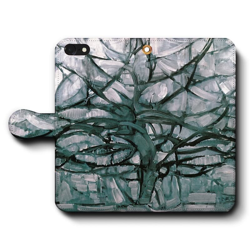 スマホケース手帳型 全機種対応 ピエト モンドリアン グレーの木 ケース カバー iPhone12 iPhone16Pro Xperia エクスペリア iPhone17Pro SE第二世代 名画 絵画 おしゃれ iPhone15