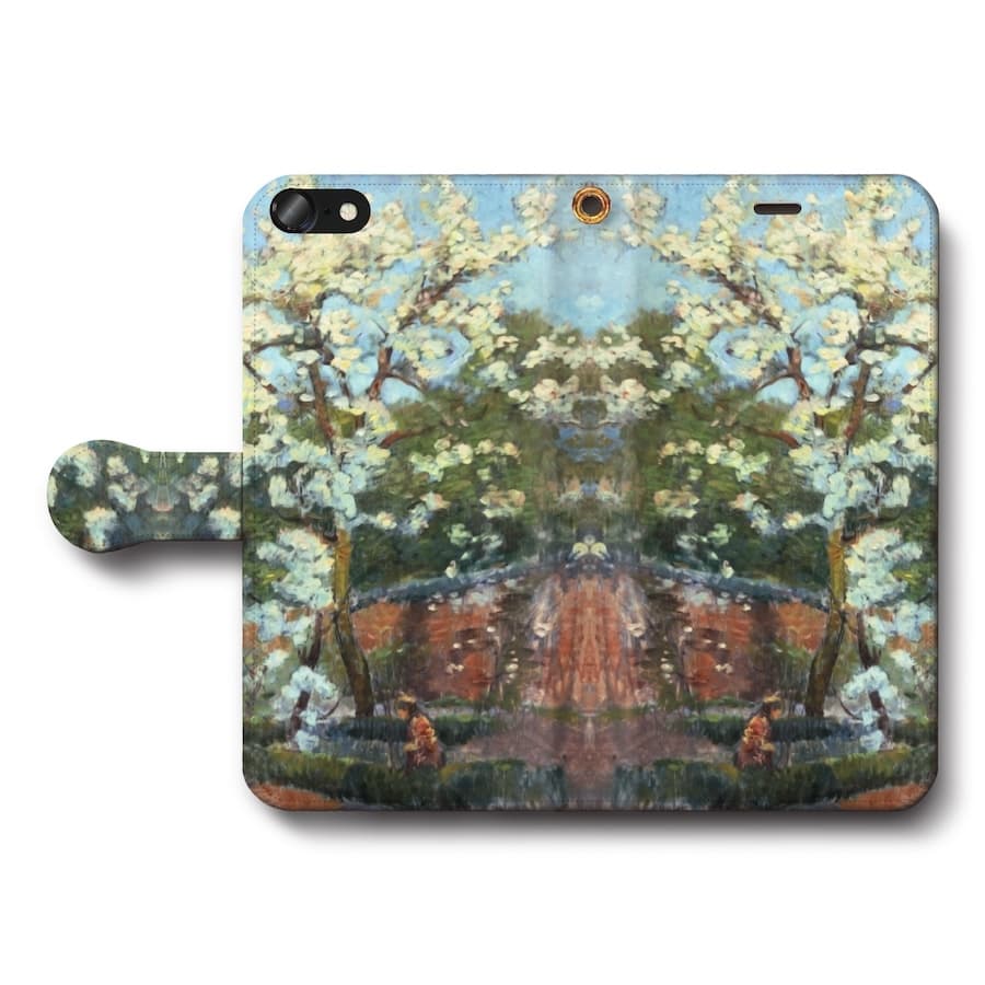 スマホケース手帳型 全機種対応 アンリ ル シダネル 桜の木の下で ケース カバー iPhone16e iPhone12Pro iPhoneXR Xperia iPhone15Pro iPhoneSE第二世代