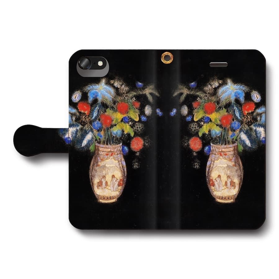 スマホケース手帳型 全機種対応 オディロン ルドン 黒い背景に大きな花束 iPhone8 ケース iPhone12mini あいふぉん 絵画 人気 IPhoneSE第三世代 SE3 iPhone13 iPhone16