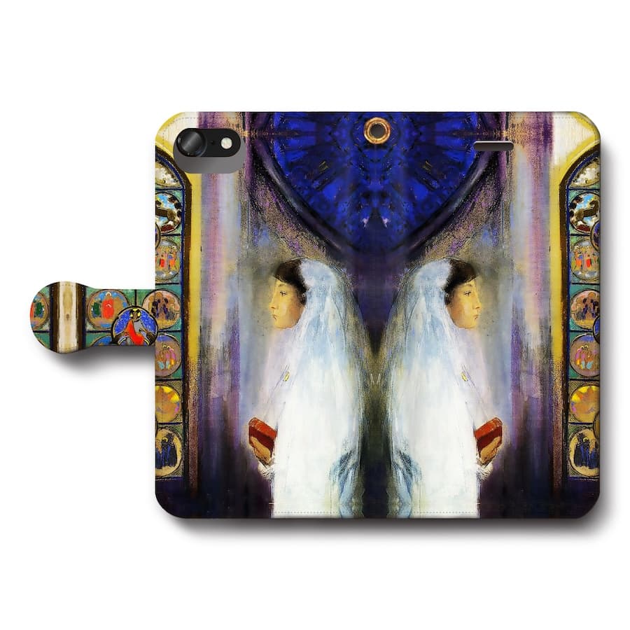 スマホケース手帳型 全機種対応 オディロン ルドン 聖体拝領のシモーネ妖精の肖像 ケース カバー iPhone16e iPhone12Pro iPhoneXR Xperia iPhone15Pro iPhoneSE第二世代