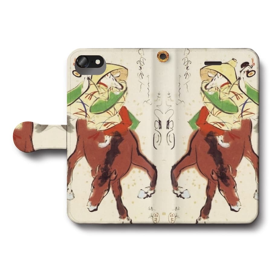 スマホケース手帳型 全機種対応 竹内 栖鳳 馬に乗る狐 iPhone8 ケース iPhone12mini あいふぉん 絵画 人気 IPhoneSE第三世代 SE3 iPhone13 iPhone16