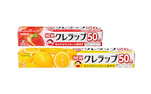 クリア/2本(1本+1本)/4904740648743・FlavorName:22cm×50m 1本+30cm×50m 1本・パッケージ個数:1・【化学メーカーが開発した高性能フィルム】鮮度を保つ、においうつりを抑える、変色や風味の低下を防ぐ。・30cm×50m(幅×奥行×高さ/重量): 317×44×44mm/364g・22cm×50m(幅×奥行×高さ/重量): 237×44×44mm/265g・ブランド名: NEWクレラップ・原産国名: 日本商品紹介 ●「クレハカット」でクルッと一発! NEWクレラップはV字型の刃なので、箱を内側にクルッと回すと、ラップがまん中からスパッと切れます。このクレハカットでラップを切れば、うれしい効果がたくさん! 1.お皿のサイズに合わせて切れるので、ムダがありません。2.ラップの巻き戻りを防ぎます。3.ラップ同士のまとわりつきを防ぎます。 ●特殊なニスが塗布された大きなフラップにラップがしっかりくっつくので、巻き戻りしにくくなっています。 ●フラップが2枚に分かれているから、ラップの端がつまみやすく、簡単に引き出せます。 ●NEWクレラップは酸素や水蒸気を通しにくいから、食品の酸化やカビの発育を防ぎ、みずみずしさを保ちます。 ●しなやかなフィルムがお皿や容器にぴったりくっつくので、食品のおいしさを逃しません。 ●NEWクレラップの刃は植物生まれのプラスチック刃。廃棄時に簡単に取り外せて、分別にも時間がかかりません。 原材料・成分 ●ポリ塩化ビニリデン ●添加物名 脂肪酸誘導体、エポキシ化植物油（安定剤）