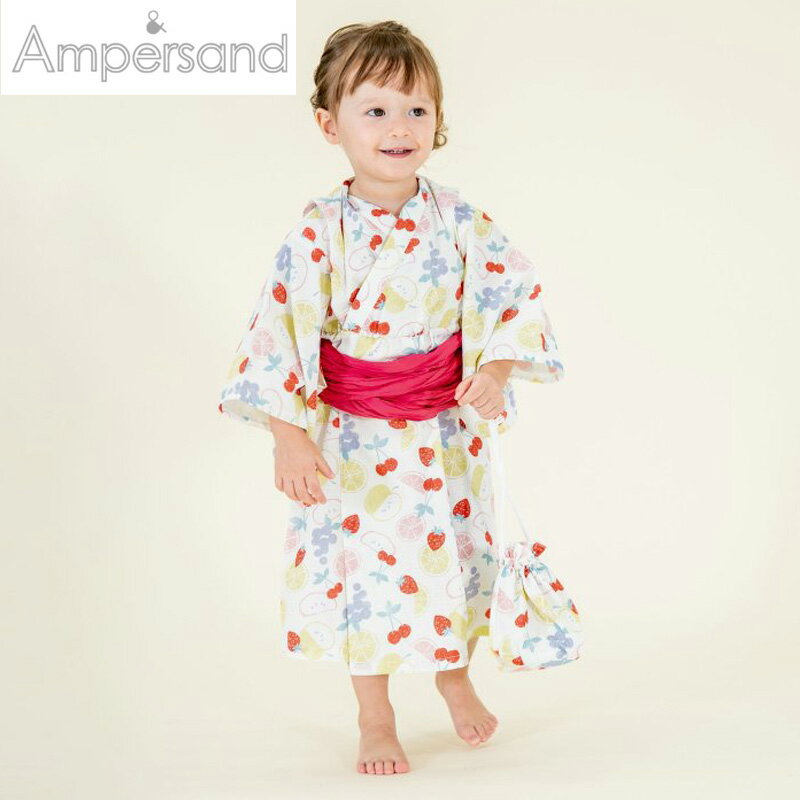 Ampersand(アンパサンド) Kid's フルーツ柄浴衣かぶり 巾着付き キッズ L375043 全2色 全3サイズ