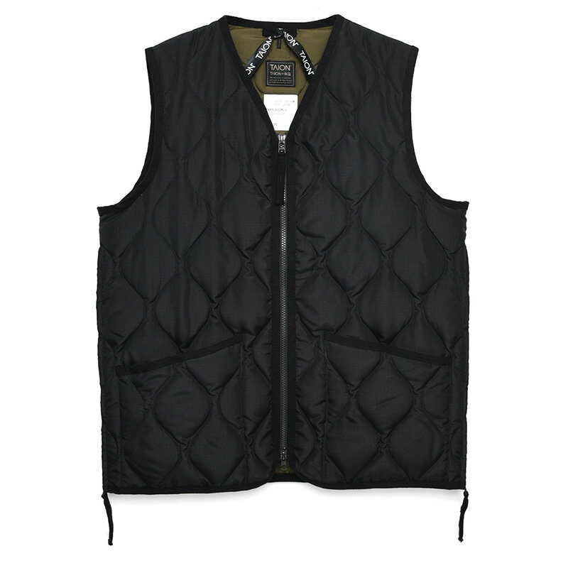 タイオン(TAION) ミリタリー Vネックジップ ダウンベスト 2XL BLACK TAION-001ZML-1