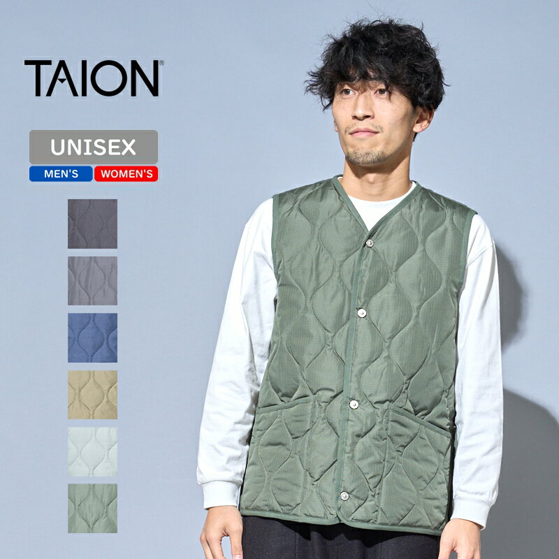 タイオン(TAION) ミリタリー Vネックボタン ダウンベスト スリットボタン L OLIVE TAION-001B2ML-1