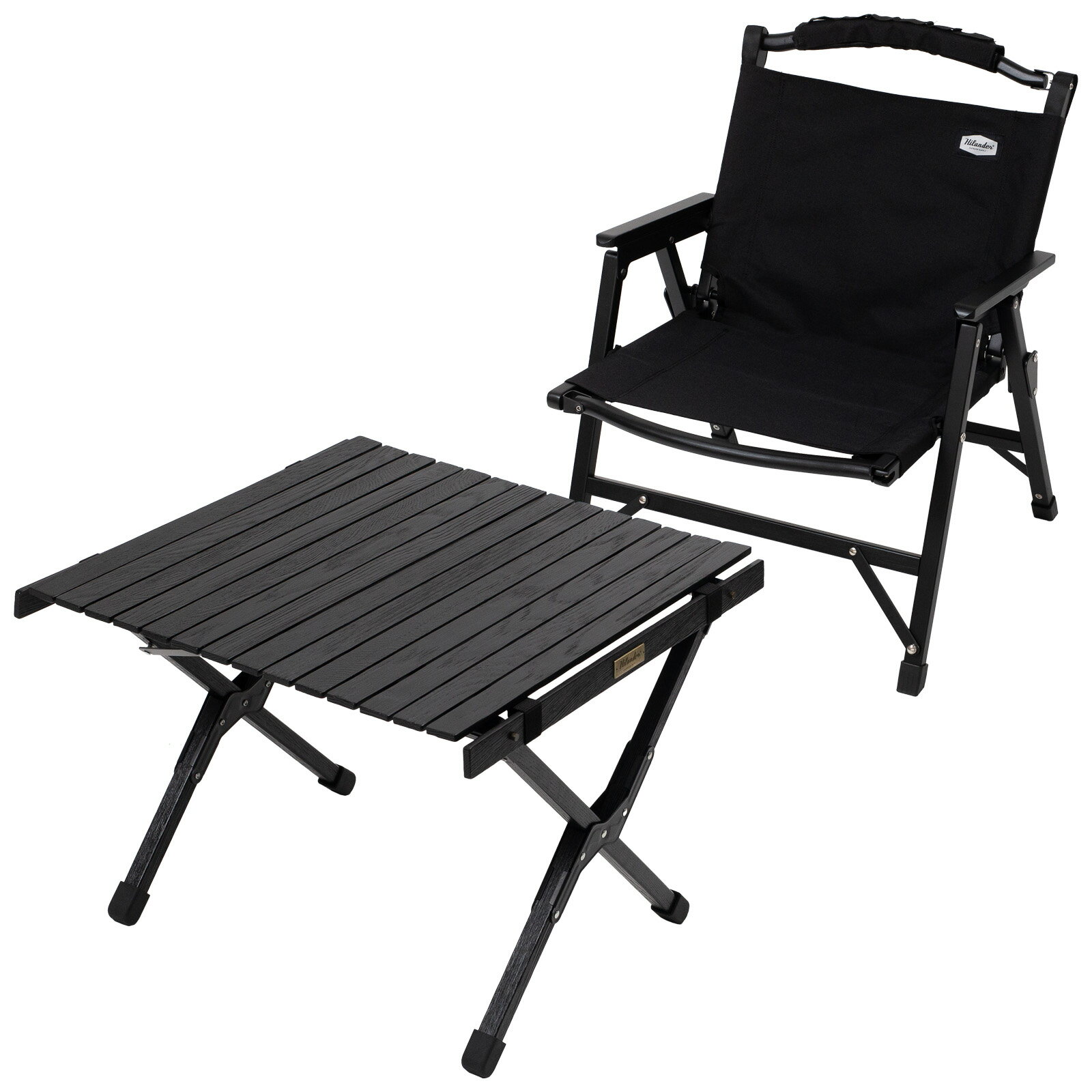 Hilander(ハイランダー) 【お得なセット】ウッドロールトップテーブルLIGHT 60+ウッドフレームチェアEX ブラックセット HCJ-035+HCJ-032