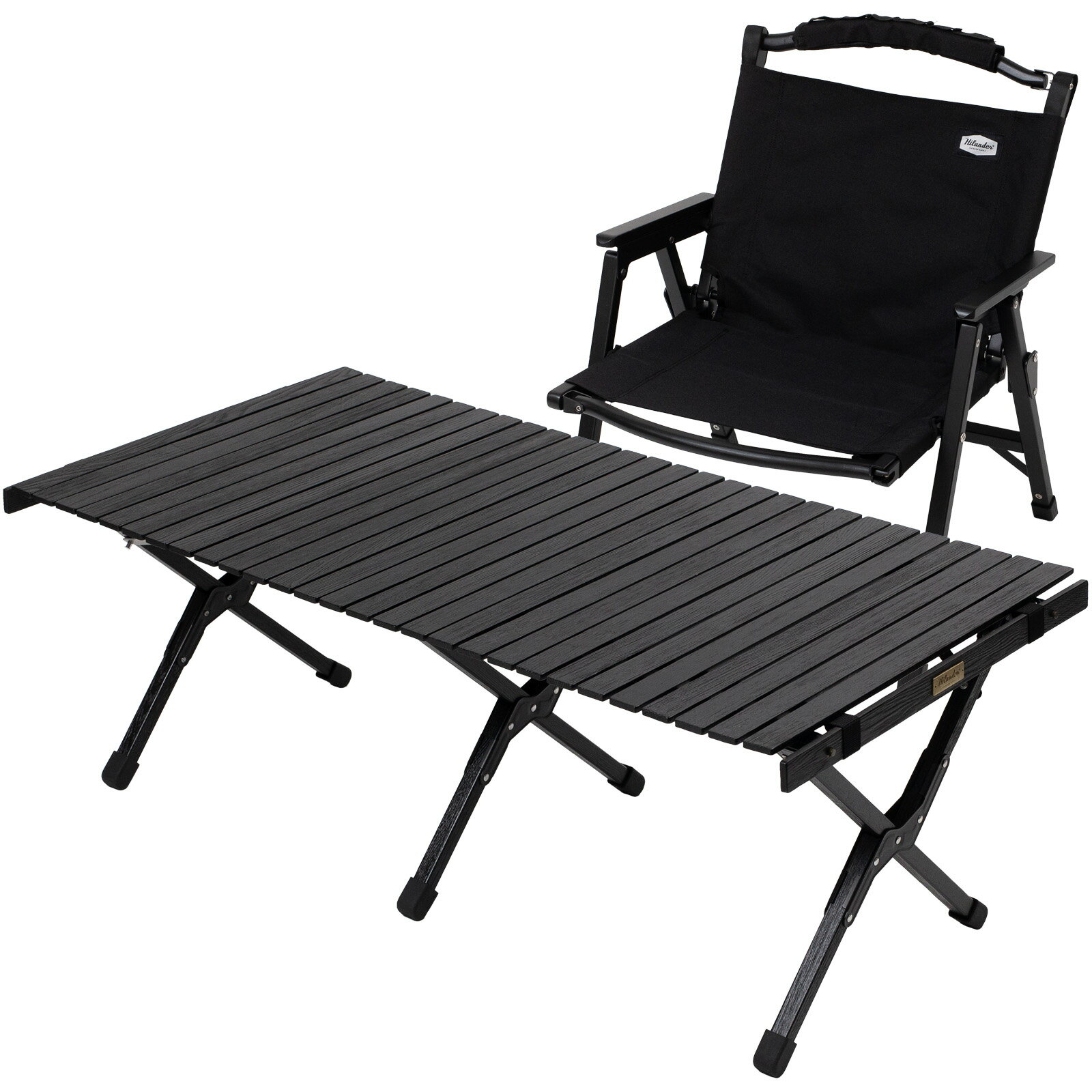 Hilander(ハイランダー) 【お得なセット】ウッドロールトップテーブルLIGHT120+ウッドフレームチェアEX ブラックセット HCJ-013+HCJ-032