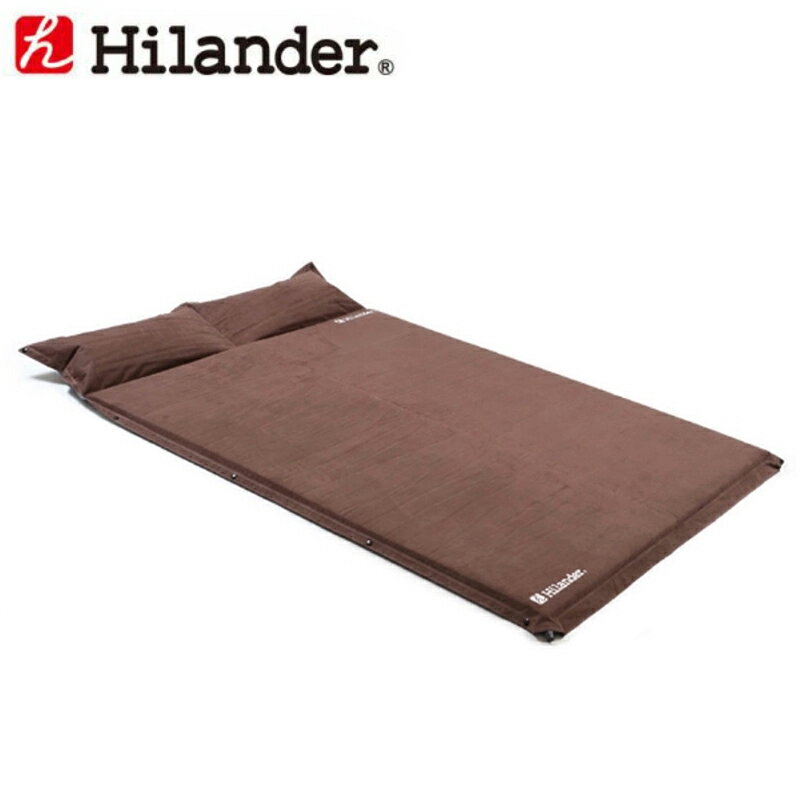 【送料無料】Hilander(ハイランダー) キャンプ用スエードインフレーターマット（枕付きタイプ）　5．0cm ダブル ブラウン UK-3【あす楽対応】【SMTB】