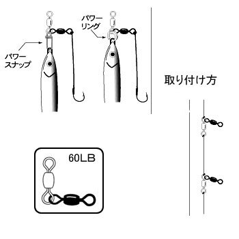 ※納期表示のご説明はこちら仕様／規格●サイズ:60lb●使用クレンサイズ:2号●4個入り サイズ60lb メーカー品番536 商品説明ライトジギングにおいて、アシストフックを使用する場合、スイベルを介することで、糸ヨレやリーダー部分への絡みつきを減少させるというリーダーシステムも考えられます。また、わずらわしいリーダーシステム・アシストフックの変更なしでメタルジグのみを素早く交換できます。 特集区分●2024新春まとめ買い 関連ワード●釣り具 釣具 つり具 ツール 便利 ジャンル識別情報：/g1005/g213/g316/mF64/