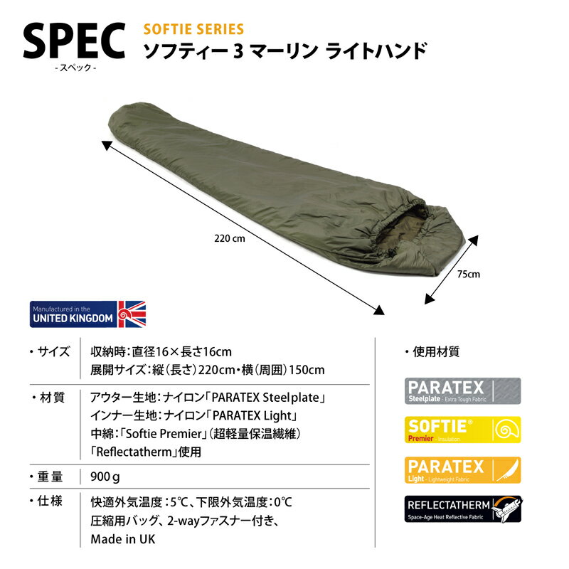 Snugpak(スナグパック) ソフティー3 マーリン RH(右ファスナー) オリーブ通販格安セール情報 楽天 通販