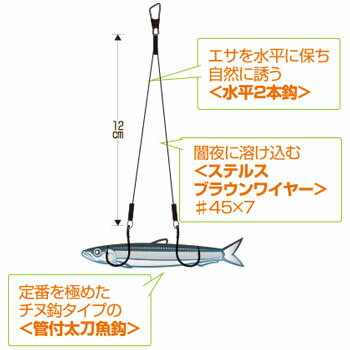 ハヤブサ(Hayabusa) 一刀両断 太刀魚 ワイヤー水平 2本鈎 4号 上黒 HW314