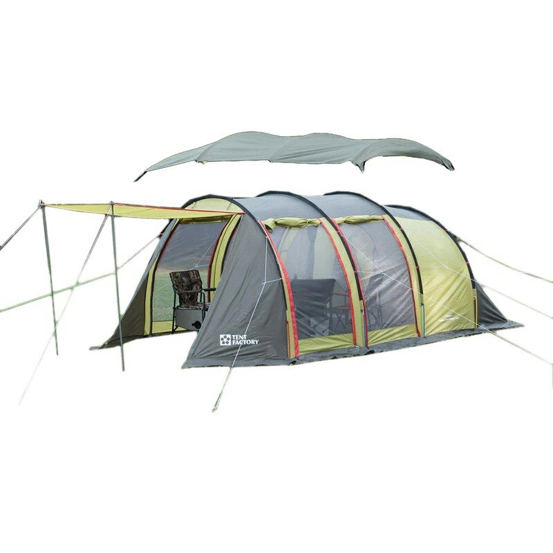 TENT FACTORY(テントファクトリー) フォーシーズン トンネル 2ルームテント L (アルミポール) + トップルーフUV(OLS) L GGR TF-4STU2A-NL