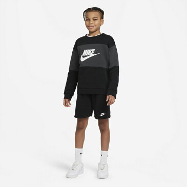 NIKE(ナイキ) スウェット上下セット NSWクルー ショートトラックスーツ ジュニア キッズ 子供 130 (010)ブラック×ダークスモークグレー×ホワイト NJP-DO6789-010