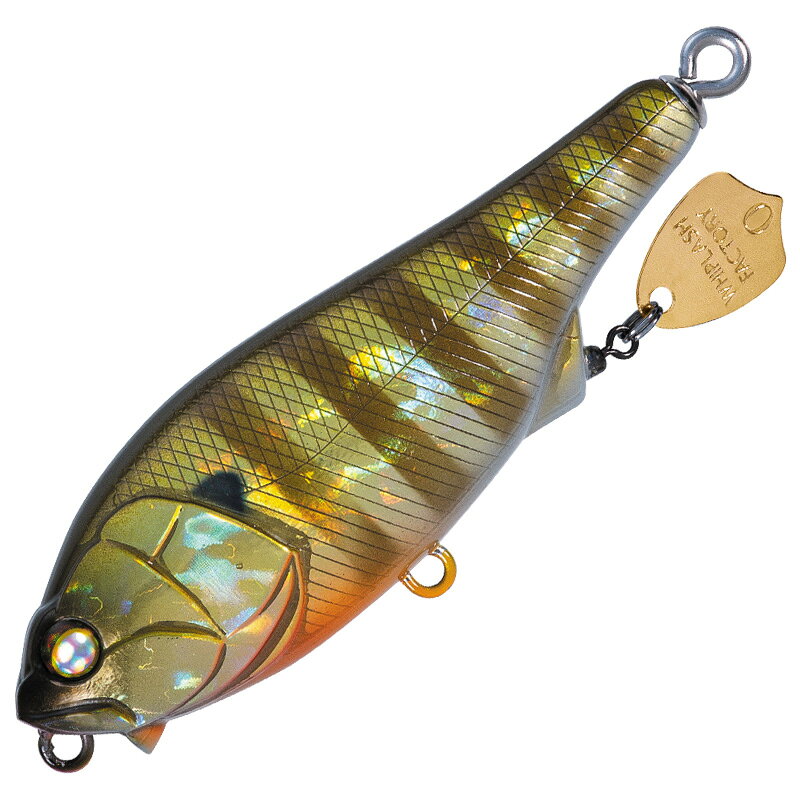 仕様／規格●サイズ：75mm●重量：17.9g●リング：＃2＆3●フック：＃8●Ex.シャープ中太軸トレブルフック＃8●高剛性／高復元力スプリットリング＃2＆3採用●WF ウィードレスブレード＃0●Made in Japan●Freshwater Color●※「S」は見分けがつきやすいようにレッドアイ仕様●カラー:F26WHG　ブリーディング・ブルーギルサイズ75mmカラーF26WHG ブリーディング・ブルーギル商品説明●小さいながらアピール力抜群！ブレード付き多機能シャッドペンシル。●平打ちをともなうショートスライドを展開し、フィッシュイーターに追い上げられたフナやブルーギルを演じます。アクションのたびにブレードが回転し、きらめきと接触音を水中に拡散。また、ブレード効果により、スローでのタダ巻きでは、横倒れせず微振動とともに水面を泳ぎます。バスや扁平小魚偏食傾向のスズキ、マングローブなどに是非！商品属性●魚種:[ バス ]●ルアーの種類:[ トップウォーター ]特集区分●ナチュラム絞込商品F●フィッシングおすすめ関連ワード●釣り具 釣具 つり具 バス釣り ブルー ブラックバス ナマズ 河川 湖 バスフィッシング ウィップラッシュファクトリー湖/池/ダム 管理釣り場 渓流ジャンル識別情報：/g1007/g208/g302/m777/※納期表示のご説明はこちら