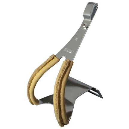 MKS(三ヶ島製作所) TOE CLIP STEEL w/leather 皮付トークリップ 鉄 サイズ:S メッキ 62×51×78×103×42