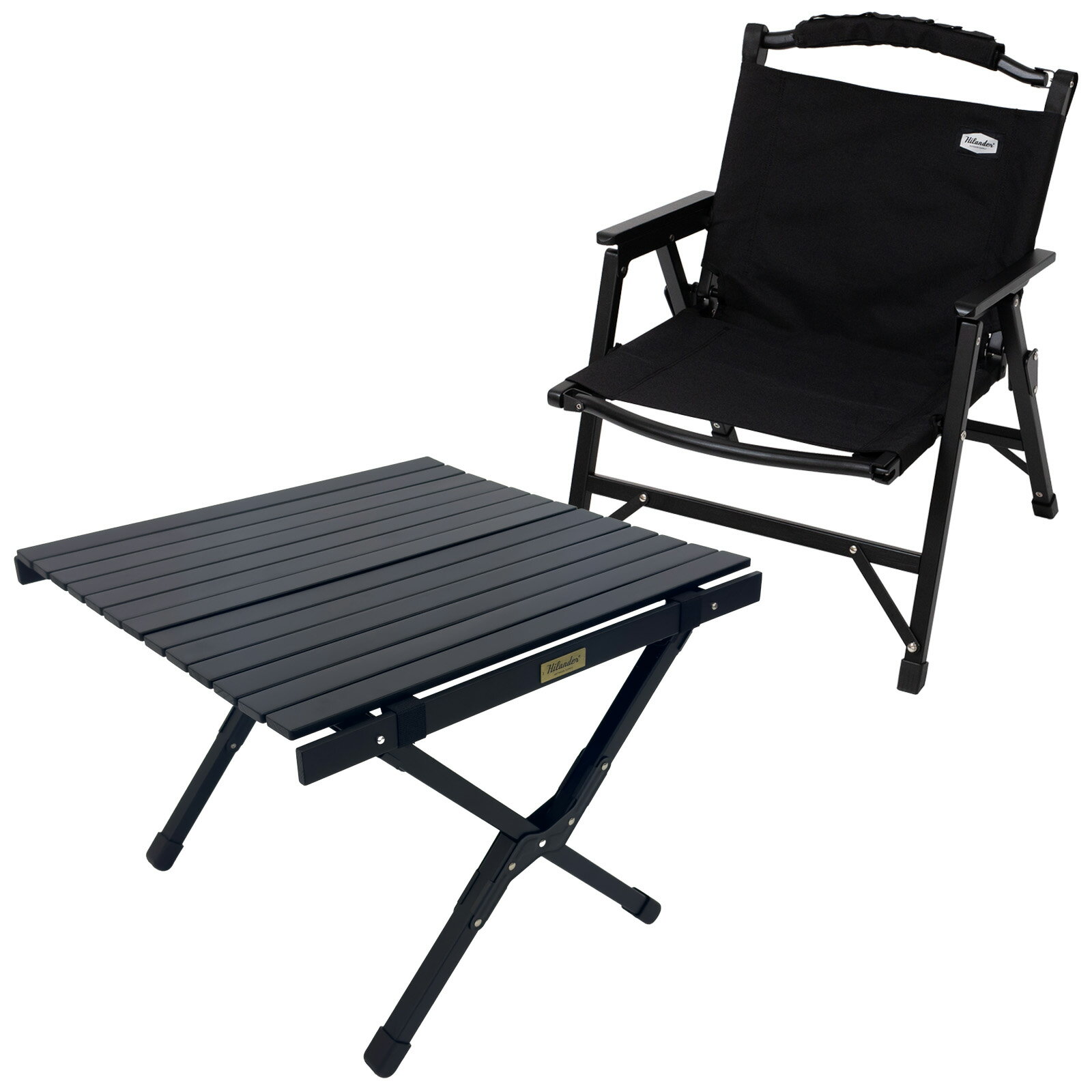 Hilander(ハイランダー) 【お得なセット】ウッドロールテーブルX Black Edition 60+ウッドフレームチェアEX HCJ-049+HCJ-0...