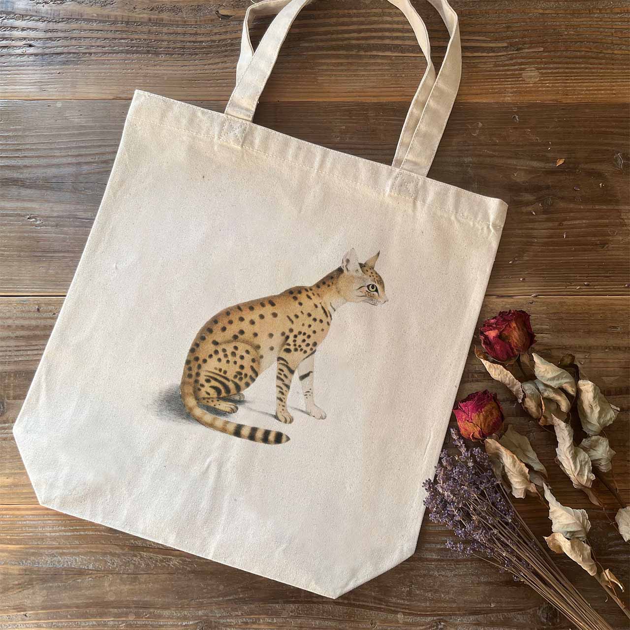 トートバッグ / ジョン エドワード グレイ「ステップヤマネコ (1830-1834)」 カバン キャンバス 帆布 やまねこ 山猫 ヤマネコ ねこ 猫 動物 アニマル イラスト 絵画 アート レトロ マット ペア 個性的 おもしろ