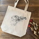 トートバッグ / ジャン ベルナール「ウサギの顔 (1821)」 カバン キャンバス 帆布 うさぎ 兎 ウサギ 動物 アニマル 絵画 アート レトロ マット ペア 個性的 おもしろ