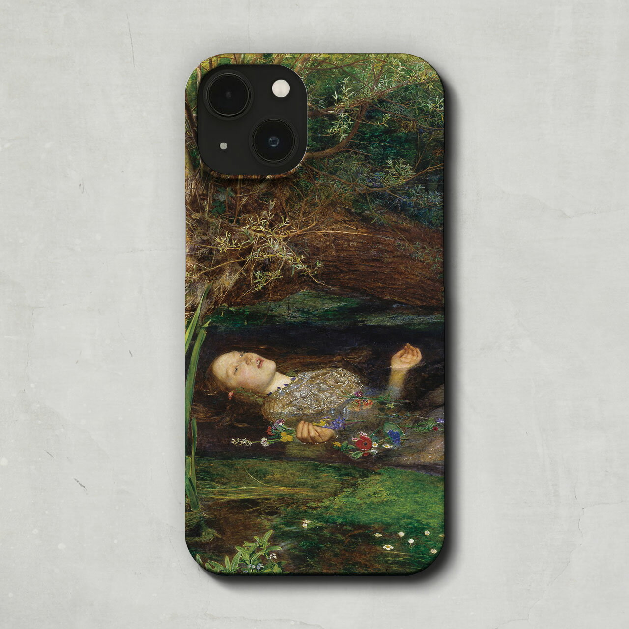 スマホケース / ジョン エヴァレット ミレー「オフィーリア (1851-1852)」 iPhone 全機種対応 14 13 12 11 SE Pro Max Plus mini ケース カバー 名画 森 クラシック 絵画 アート レトロ マット ペア 個性的 おもしろ