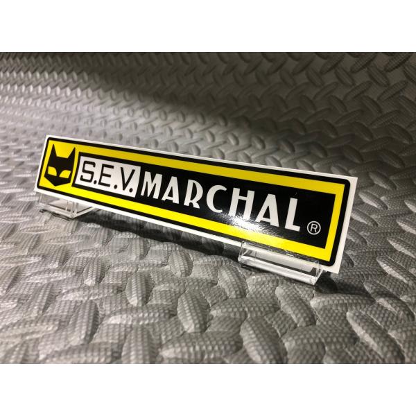 栃木発★ マーシャル SEV MARCHAL 正規品 ステッカー ロゴステッカー200mm 黒 黄 200mm × 37mm 検) 耐候 野外 使用可 フェンダー ロケット カウル ガラス スクリーン Marchal シビエ ルーカス ロゴ CIBIE デカール シール Bosozoku style Kaido racer