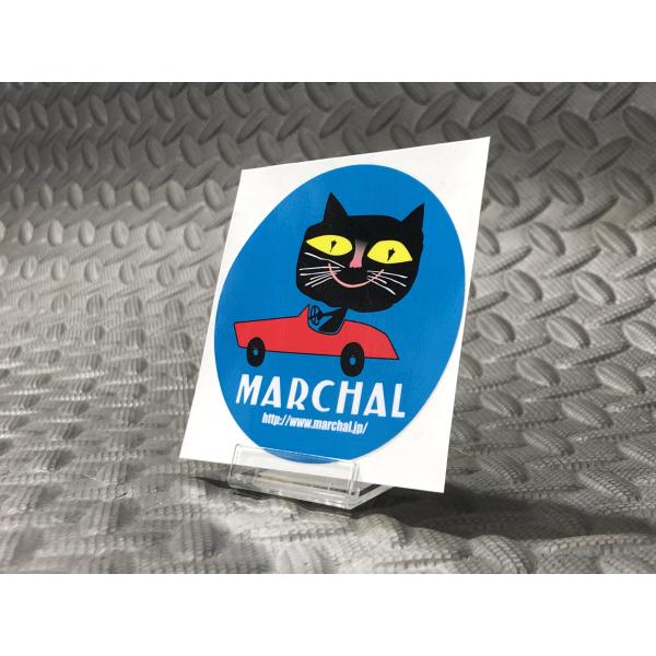 栃木発★ SEV MARCHAL 正規品 マーシャル ステッカー イラストタイプ 丸 直径76mm 青 猫 当時 ポスター ..