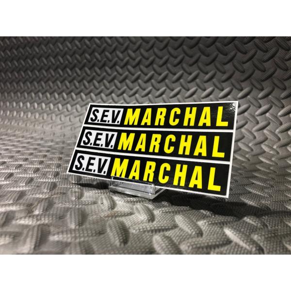 栃木発★ マーシャル SEV MARCHAL 正規品 ステッカー ロゴ ブラック 小 3枚セット 黒 黄 120mm × 20mm 検) 耐候 野外 使用可 フェンダー ロケット カウル ガラス スクリーン Marchal シビエ ルーカス ロゴ CIBIE デカール シール Bosozoku style Kaido racer