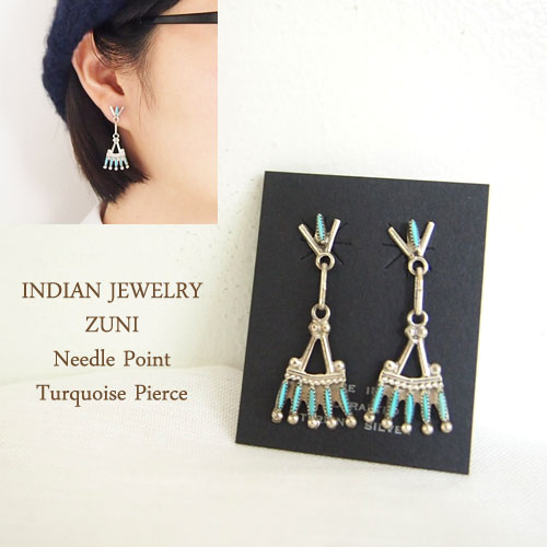 ピアス インディアン ジュエリーズニ ニードルポイントターコイズ ピアスINDIAN JEWELRY ZUNI Earringsメール便可