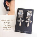 【INDIAN JEWELRY】 インディアンジュエリー NAVAJO ナバホ スタンプワーク クロス ピアス(4)