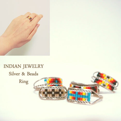 【INDIAN JEWELRY】インディアン ジュエリー　ビーズ　シルバーリング/5種類メール便可