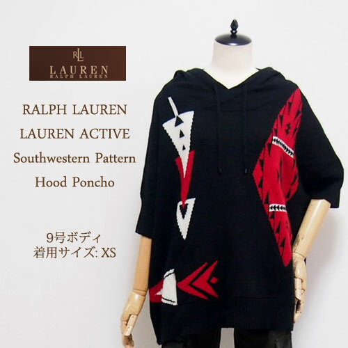 【SALE】【LAUREN ACTIVE by Ralph Lauren】ラルフローレン アクティブ ネイティブ柄 フーディ　ポンチョ/BLACK【あす楽対応】セーター