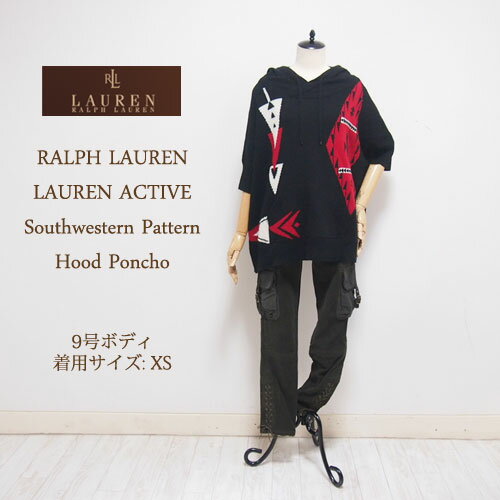 【SALE】【LAUREN ACTIVE by Ralph Lauren】ラルフローレン アクティブ ネイティブ柄 フーディ　ポンチョ/BLACK【あす楽対応】セーター