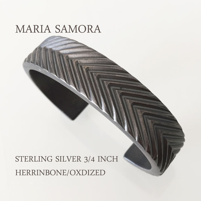 マリア サモラ ヘリンボーン シルバー バングルMARIA SAMORA STERLING SILVER 3/4 INCH HERRINBONE BANGLE/OXDIZED