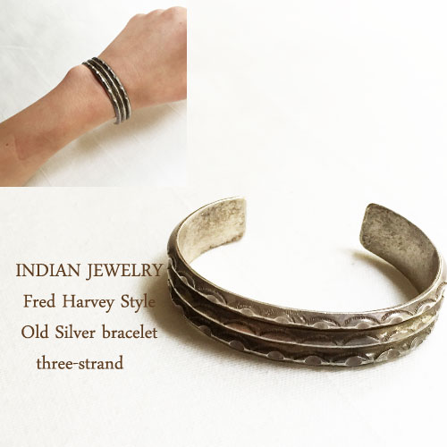 インディアンジュエリー ナバホ フレッドハービー 3連スタンプワーク バングル INDIAN JEWELRY NAVAJO Bangle