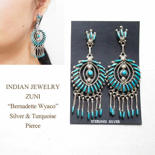 ピアス インディアンジュエリー ズニ "Bernadette Wyaco" ニードルポイント シルバー ターコイズ ピアスINDIAN JEWELRY ZUNI Silver Pierce