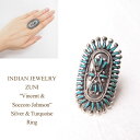 インディアンジュエリー ズニ "Vincent & Soccoro Johnson" ターコイズ ニードルポイント シルバー リングINDIAN JEWELRY ZUNI Turquoise Silver Ring ◆輸入品販売に関しまして諸注意◆ ※新品、未使用品となりますが 購入先による背中付近に防犯タグのピン穴 　　　　形を整えるための針孔がございます。 　　　　いずれもお洗濯して頂くと消えますが、 　　　　不良品ではございません。 　　　　他、多少のしわや紙タグに欠損がある場合がございます。 ご理解の上、ご検討をお願い致します。 お気になる方は一度お問い合わせの上、ご確認ください。楽天システム変更の為、現在沖縄離島への宅配便送料無料での配送を見合わせております。 詳しくはこちら『宅配便』をご確認ください。 ◆商品説明◆インディアンジュエリー ターコイズ リングの入荷です。42粒の小さな小さなターコイズとレインドロップと呼ばれる銀のボールで出来たニードルポイントリング。繊細でありながらゴージャス♪作者は有名なズニのシルバースミス「Vincent & Soccoro Johnson」。1960年代初頭よりジュエリー制作を始め、ご夫婦でホールマークを共有しています。彼らの作る作品はワシントンにあるSmithsonian Museumのネイティブアメリカンジュエリーのコレクト品にもなっています。とっても貴重なリングです♪ ◆サイズ感◆日本サイズ12号相当 ◆インディアンジュエリー◆アリゾナ、ニューメキシコ等、インディアン達の一点一点、細かい工程を経てつくられるハンドメイドならではの貴重で魅力あふれるアクセサリー♪RALPH LAURENでも取り扱われている等、各方面からの人気も高く熱狂的なファンの多いアイテムです♪そんな中から当店ならではの厳選した数々のアクセサリーをお届けいたしております♪ 素材 Turquoise,Sterling Silver サイズ サイズ 台座全長 台座最大幅 12号 4.3 3 ※単位はすべてcmになります。 ※ハンドメイドのため実寸地に幅がございます。ご了承ください。 OTHER ITEM 注記 ※できるだけ忠実に再現するよう努力しておりますが、 ディスプレイ画面等の環境上、ページで見た色と実際の商品の色とは 多少違う場合がございます。ご不明な点はお問い合わせください。 ※慎重に計測しておりますが、商品によって多少の誤差が出てしまう場合がございますのでその旨ご了承くださいませ。