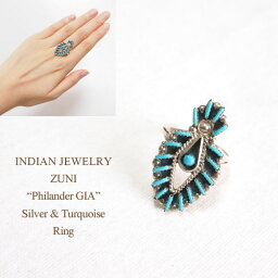 インディアンジュエリー ズニ "Philander GIA" ニードルポイント リングINDIAN JEWELRY ZUNI Turquoise Silver Ringメール便可