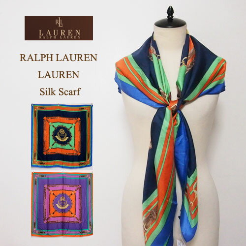 OUTLET SALE ラルフローレン ローレン レディース シルク 大判 スカーフ/ネイビー/パープルLAUREN by Ralph Lauren Silk Scarfメール便可