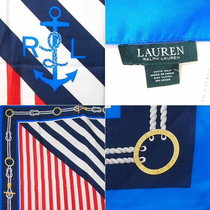 OUTLET SALE ラルフローレン ローレン レディース シルク 大判 マリン スカーフ/ネイビーLAUREN by Ralph Laurenメール便可