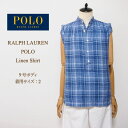 ラルフローレン ポロ レディース ノースリーブ リネン チェック ブラウス/ブルーPOLO by Ralph Lauren