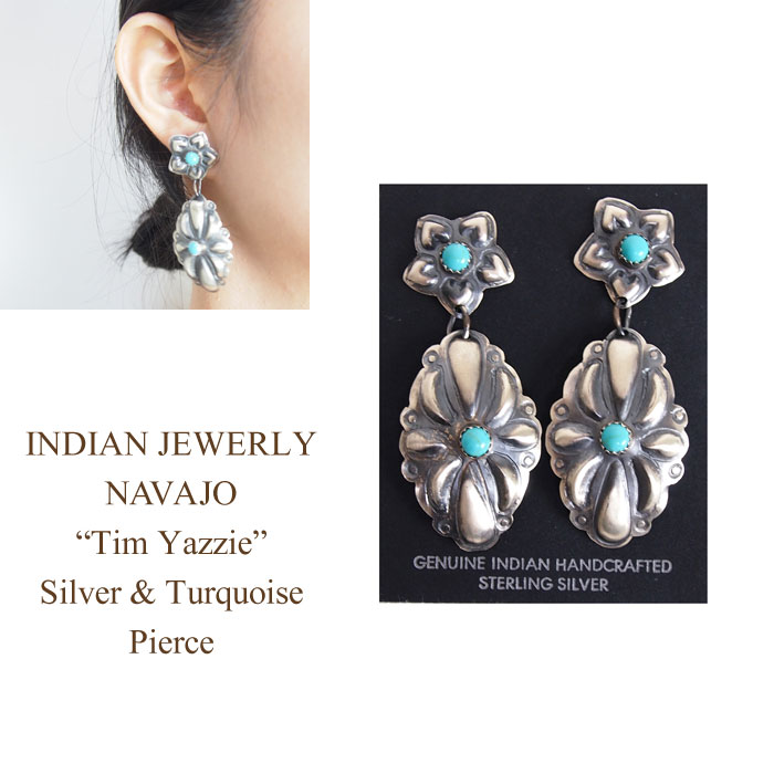 ピアス インディアンジュエリー ナバホ "Tim Yazzie" シルバー ターコイズ コンチョ ピアスINDIAN JEWELRY NAVAJO