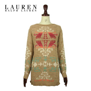 ラルフローレン ローレン レディース リネン混 ネイティブ柄 ニット セーター/ベージュLAUREN by Ralph Lauren