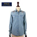 ラルフローレン ポロ レディース ウォッシュ加工 ビーズ刺繍 シャンブレーシャツ/ブルーPOLO by Ralph Lauren