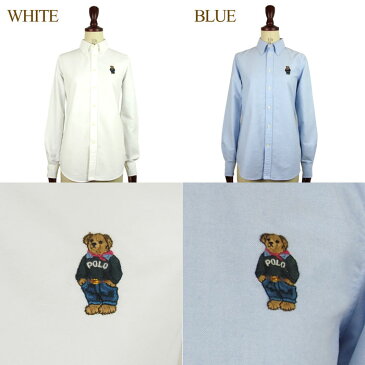 ラルフローレン ポロ レディース ポロベアー スリムフィット オックスフォード ボタンダウン シャツ/ブルー/ホワイトPOLO Ralph Lauren