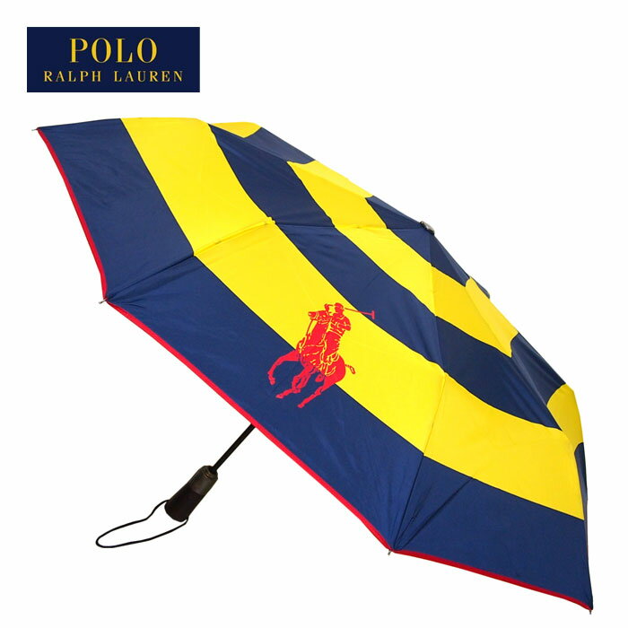 ラルフローレン ポロ ビッグポニー プリント 自動開閉 折りたたみ 傘　アンブレラ/ネイビー/イエローPOLO Ralph Lauren