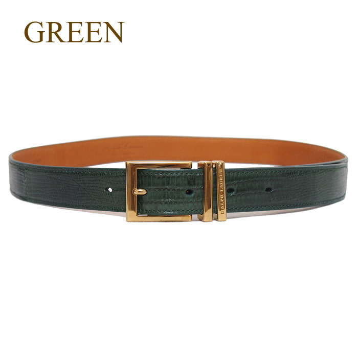 ラルフローレン レディース リザード レザー ベルト/ブラック/レッド/グリーンRalph Lauren Lizard Double Keeper Belt