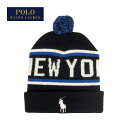 ポロ ラルフ ローレン ラルフローレン ポロ ポニーワンポイント刺繍 NEWYORK ポンポン ニット帽 ニットキャップ　帽子/ブラックPOLO Ralph Lauren Knit Cap
