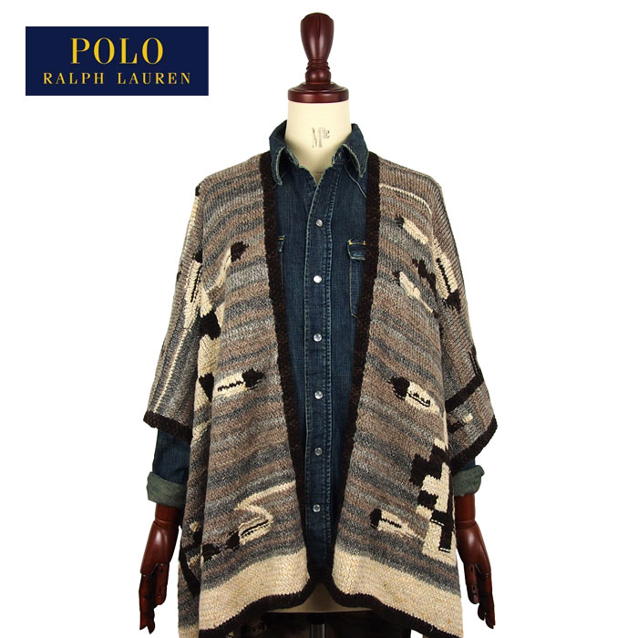 ラルフローレン ポロ レディース ネイティブ柄　Y字型 ニット ショール カーディガン/グレー系POLO Ralph Lauren Hand knit Cardigan