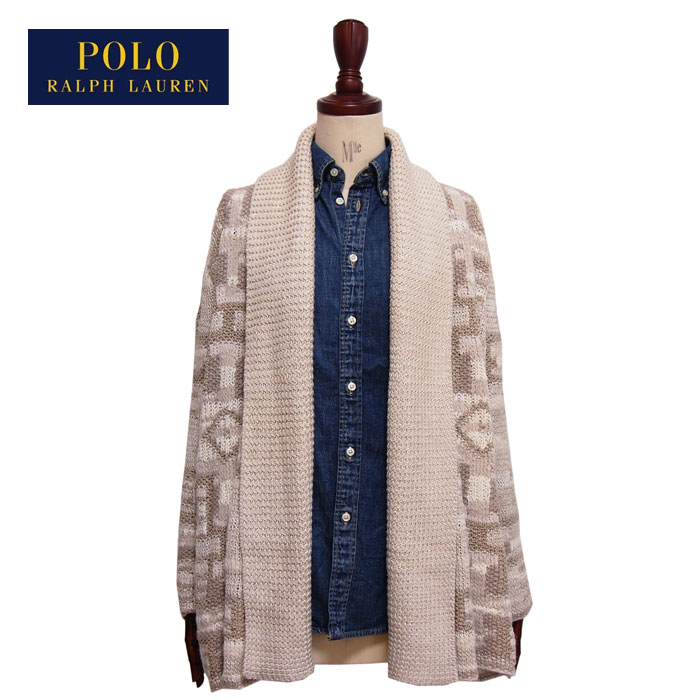 ラルフローレン ポロ レディース ハンドニット ネイティブ柄 ショールカラー カーディガン/ベージュPOLO Ralph Lauren Hand Knit Cardigan