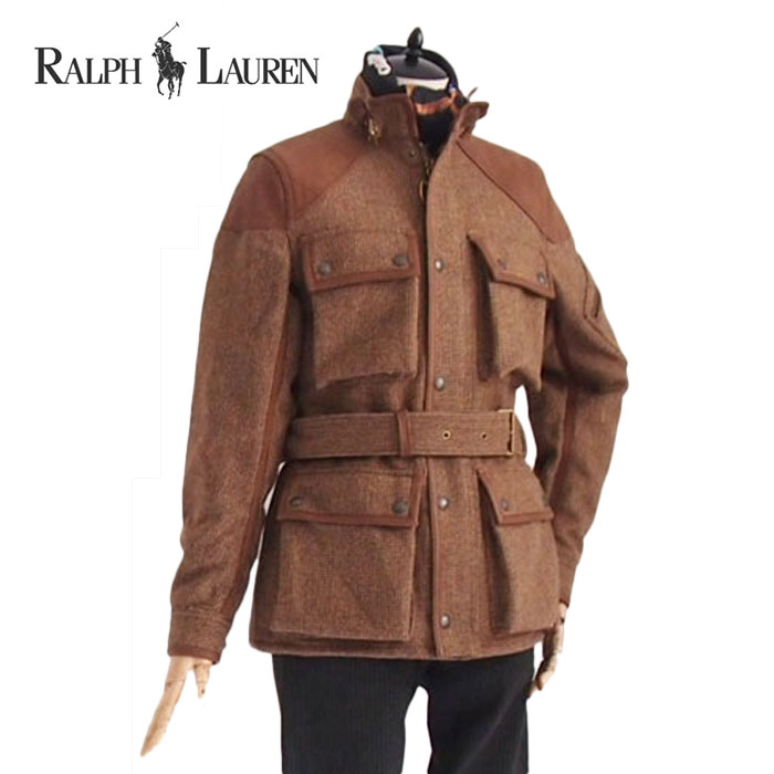 楽天NAVIE【SALE】【BLUE LABEL by Ralph Lauren】ラルフローレン　ブルーレーベル　レザートリム　ツイード　モータサイクル ジャケット/BROWN【あす楽対応】